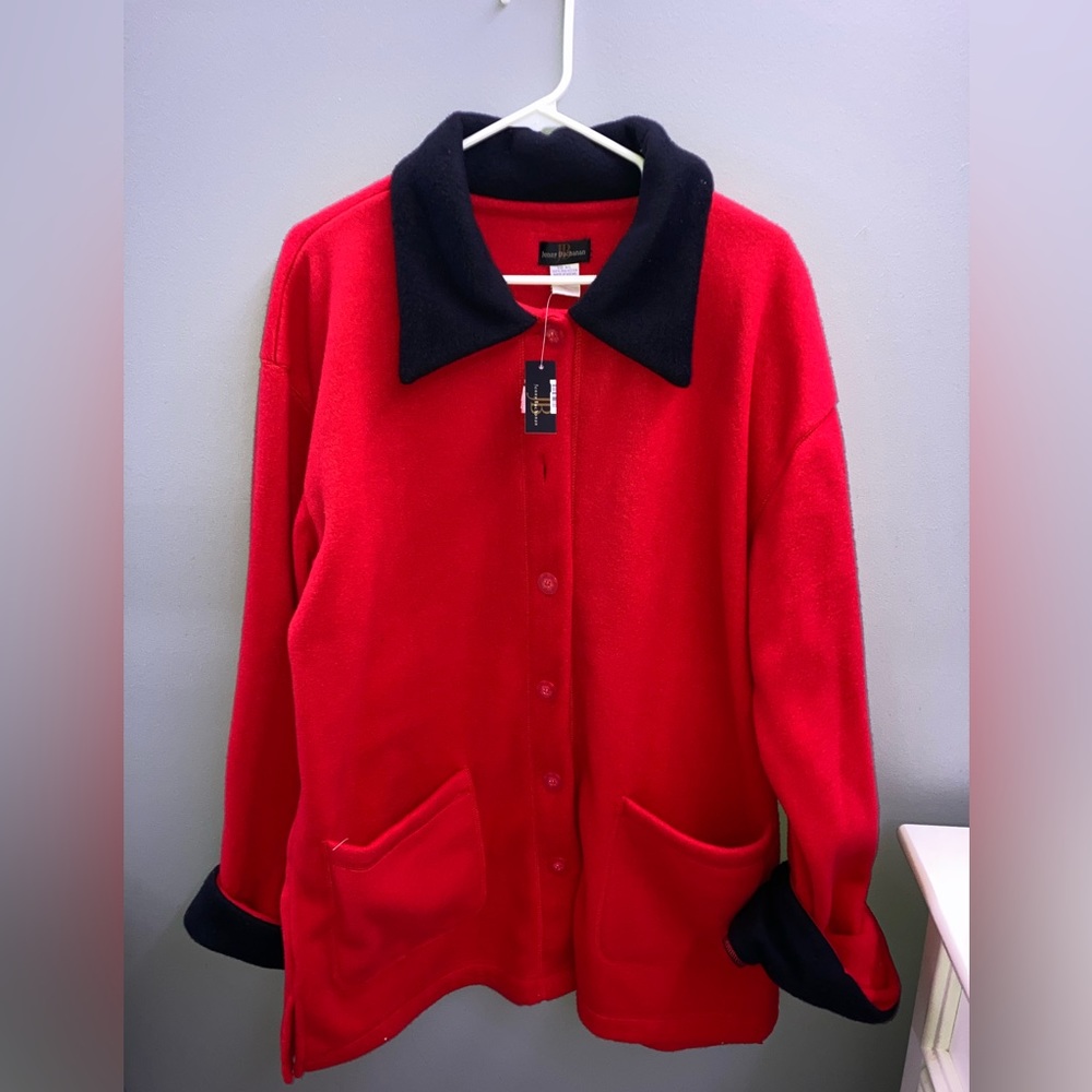 Vintage Red & Black Jenny Buchanan Fleece Button Up Jacket